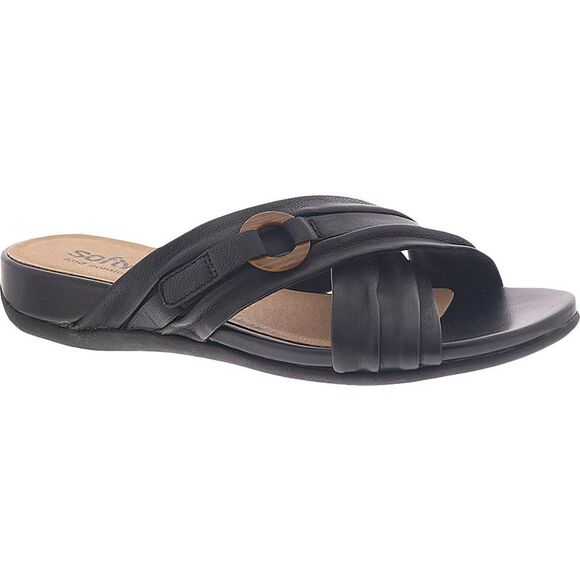 SoftWalk Womens Taza Black Leather Open Toe Flats Slide Sandals Shoes NWOB - Picture 1 of 5